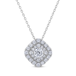 Previously Owned THE LEO Cushion-Shaped Diamond Necklace 1 ct tw Round-Cut 14K White Gold 19&quot;