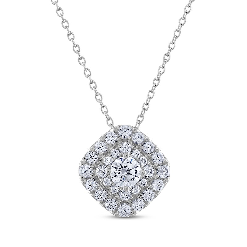 Main Image 1 of Previously Owned THE LEO Cushion-Shaped Diamond Necklace 1 ct tw Round-Cut 14K White Gold 19&quot;