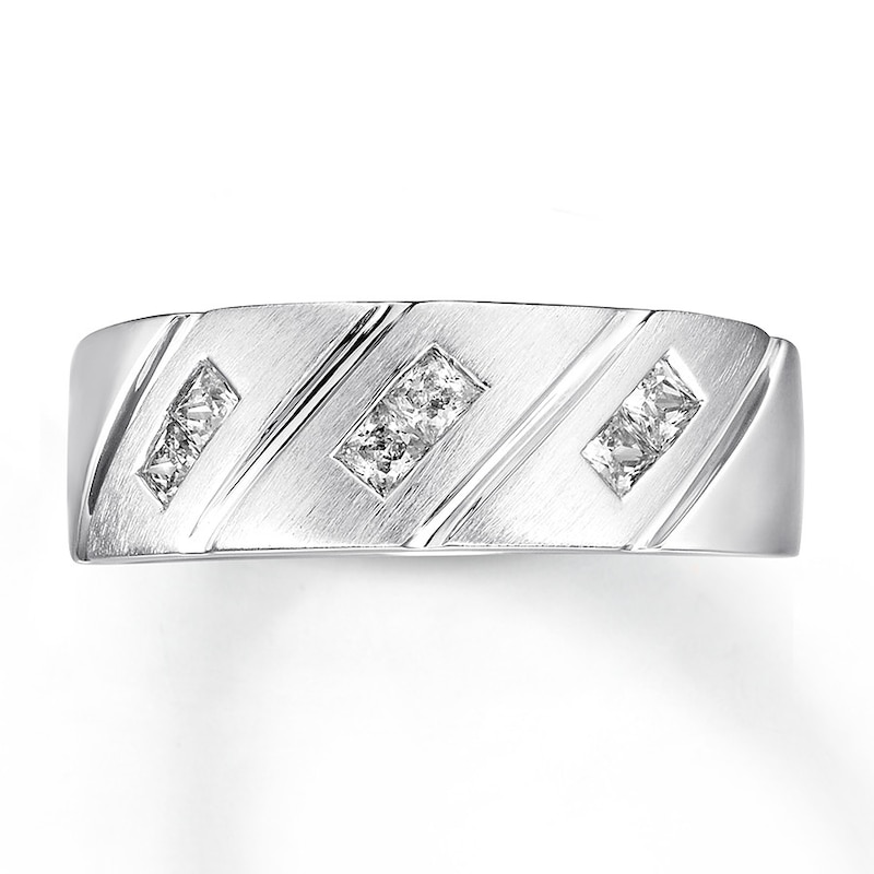 Main Image 4 of Previously Owned Men's Diamond Band 1/2 ct tw Square-cut 10K White Gold