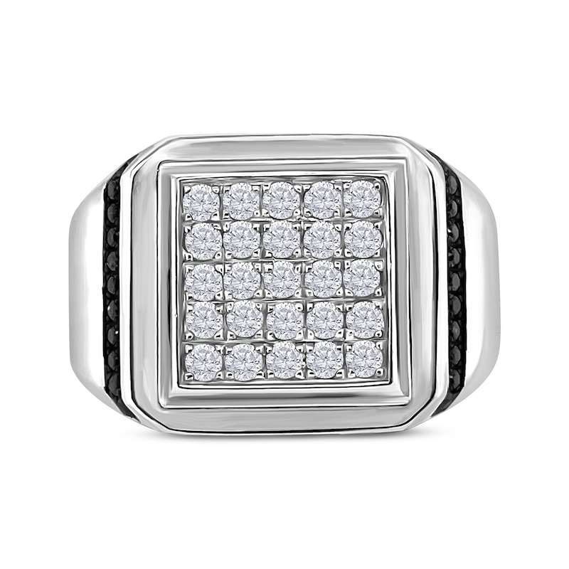 Main Image 3 of Previously Owned Men's Black & White Diamond Grid Ring 3/4 ct tw 14K White Gold