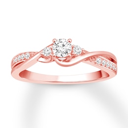 Previously Owned Memories Moments Magic Three-Stone Engagement Ring 1/3 ct tw Round Diamonds 10K Rose Gold