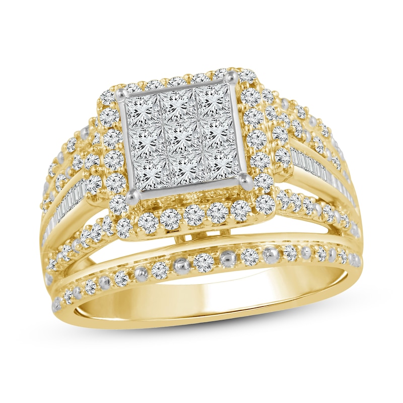 Main Image 1 of Previously Owned Diamond Engagement Ring 1 ct tw Princess, Round & Baguette 10K Yellow Gold