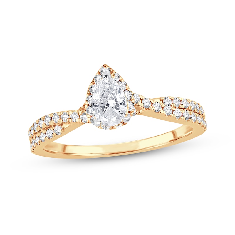 Main Image 1 of Previously Owned Diamond Engagement Ring 3/4 ct tw Pear & Round 14K Yellow Gold