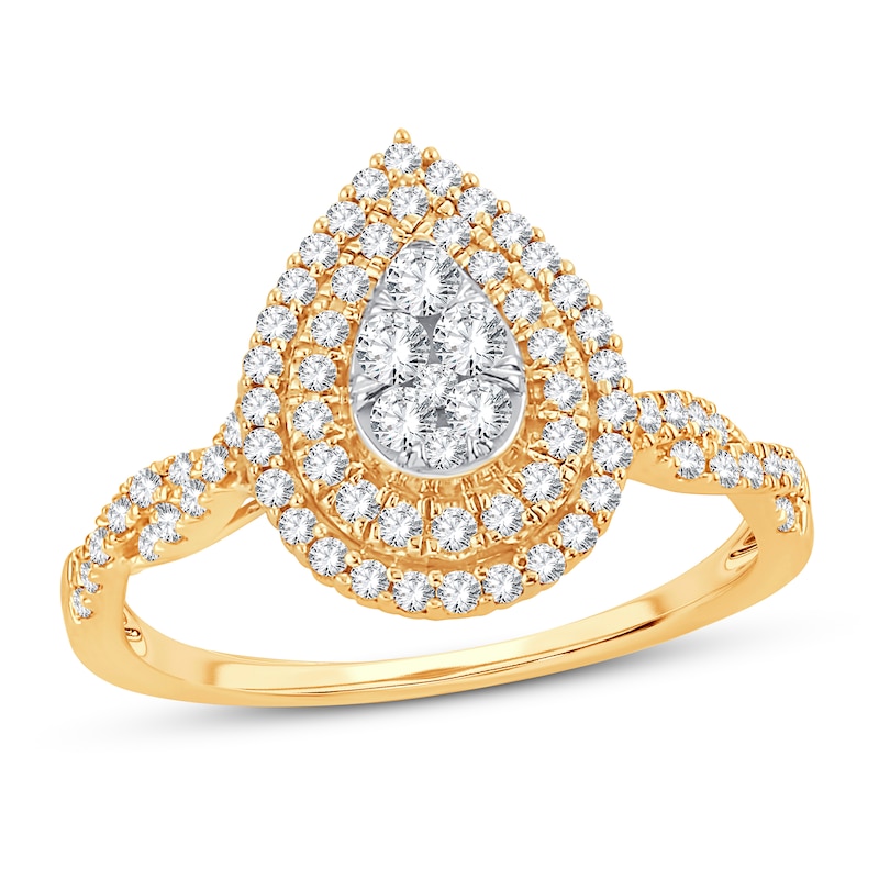 Main Image 1 of Previously Owned Multi-Stone Diamond Engagement Ring 1/2 ct tw Round-cut 10K Yellow Gold