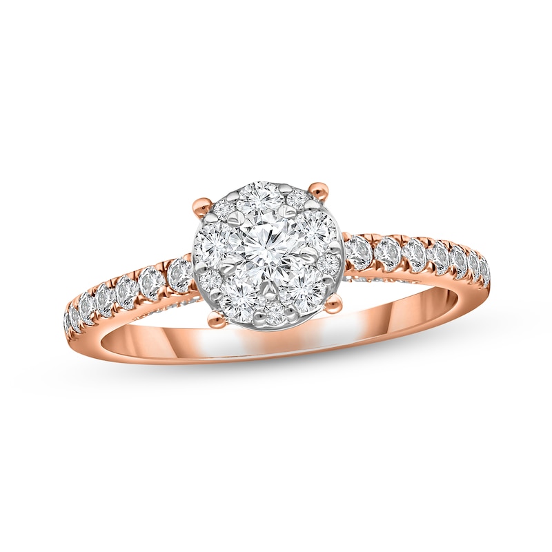 Main Image 1 of Previously Owned Multi-Diamond Engagement Ring 1 ct tw Round-cut 14K Rose Gold