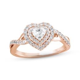 Previously Owned Diamond Halo Engagement Ring 5/8 ct tw Heart & Round-cut 14K Rose Gold