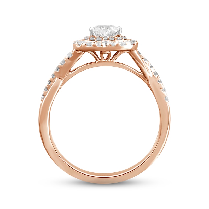 Main Image 3 of Previously Owned Diamond Halo Engagement Ring 5/8 ct tw Heart & Round-cut 14K Rose Gold