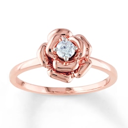 Previously Owned Diamond Flower Promise Ring 1/8 ct tw Round-cut 10K Rose Gold