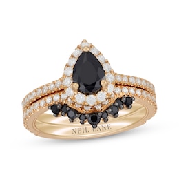 Neil Lane Pear-Shaped Black & White Diamond Bridal Set 1-1/2 ct tw 14K Yellow Gold