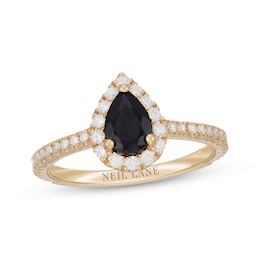 Neil Lane Pear-Shaped Black & White Diamond Engagement Ring 1-1/8 ct tw 14K Yellow Gold