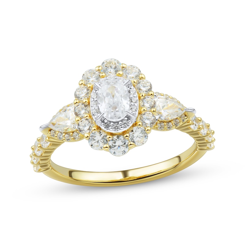 Main Image 1 of Oval-Cut Diamond Halo Engagement Ring 1-1/2 ct tw 14K Yellow Gold