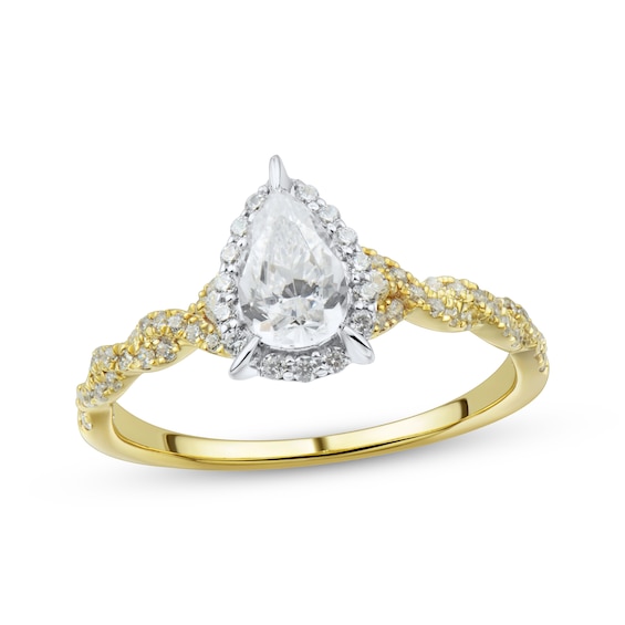 Pear-Shaped Diamond Halo Engagement Ring 3/4 ct tw 14K Two-Tone Gold