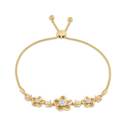 Diamond Plumeria Flowers Bolo Bracelet 1/4 ct tw 10K Yellow Gold