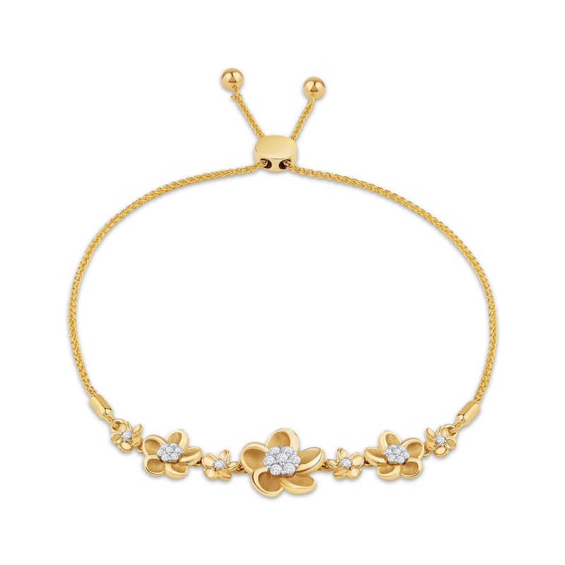 Main Image 1 of Diamond Plumeria Flowers Bolo Bracelet 1/4 ct tw 10K Yellow Gold