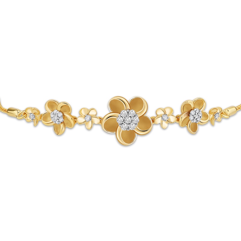 Main Image 3 of Diamond Plumeria Flowers Bolo Bracelet 1/4 ct tw 10K Yellow Gold