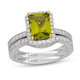 Neil Lane Radiant-Cut Peridot & Diamond Halo Bridal Set 5/8 ct tw 14K White Gold