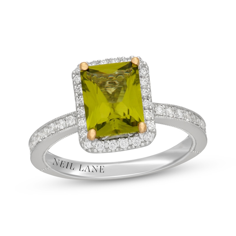 Main Image 1 of Neil Lane Radiant-Cut Peridot & Diamond Halo Engagement Ring 1/2 ct tw 14K White Gold