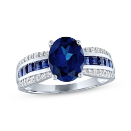 Oval-Cut Blue Lab-Created Sapphire & White Lab-Created Sapphire Ring Sterling Silver