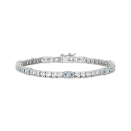 Emerald-Cut Aquamarine & White Lab-Created Sapphire Station Bracelet Sterling Silver 7.25&quot;