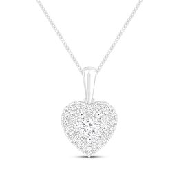 Multi-Diamond Heart-Shaped Necklace 1/3 ct tw 14K White Gold 18&quot;