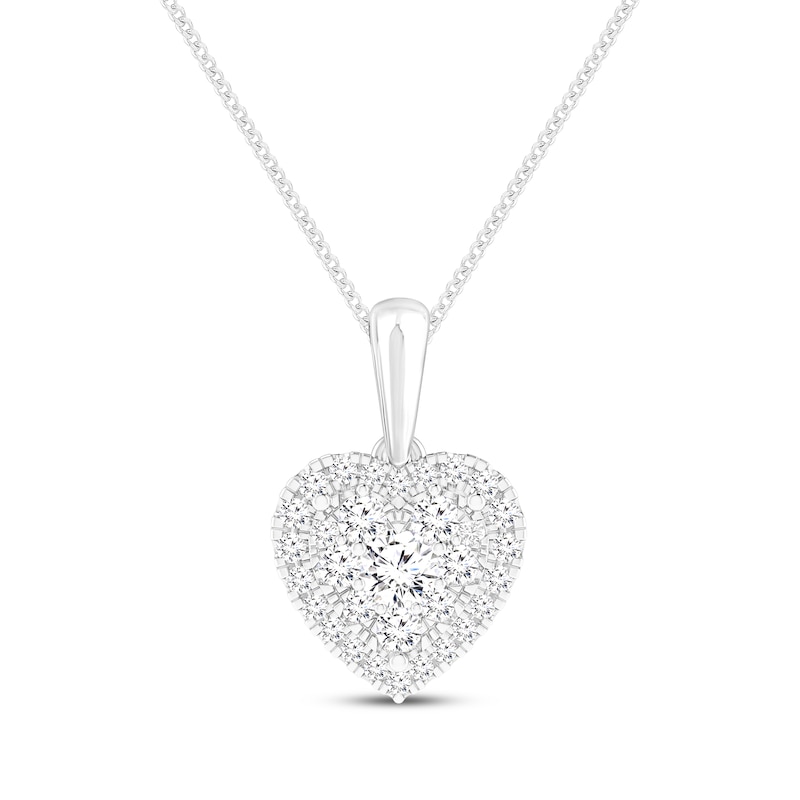 Main Image 1 of Multi-Diamond Heart-Shaped Necklace 1/3 ct tw 14K White Gold 18&quot;