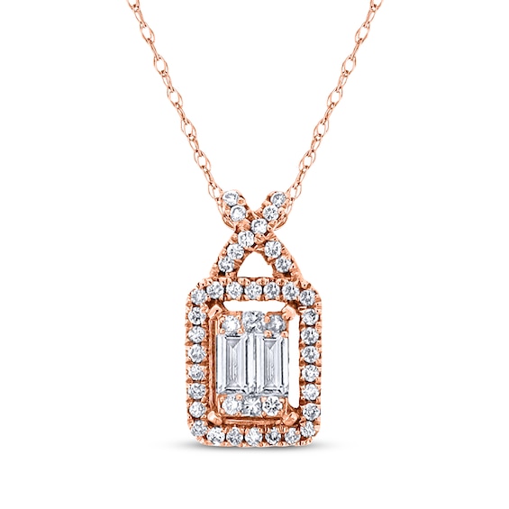 Baguette-Cut Diamond Necklace 1/5 ct tw 14K Rose Gold 18"