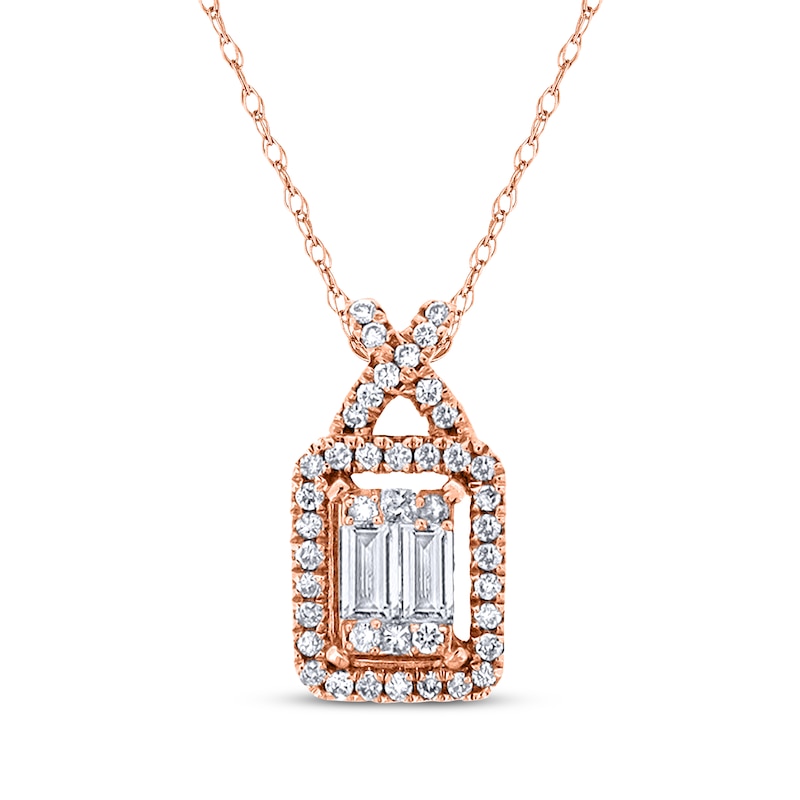 Main Image 1 of Baguette-Cut Diamond Necklace 1/5 ct tw 14K Rose Gold 18&quot;