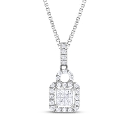 Princess-Cut Quad Diamond Cushion Frame Necklace 1/4 ct tw 14K White Gold 18&quot;