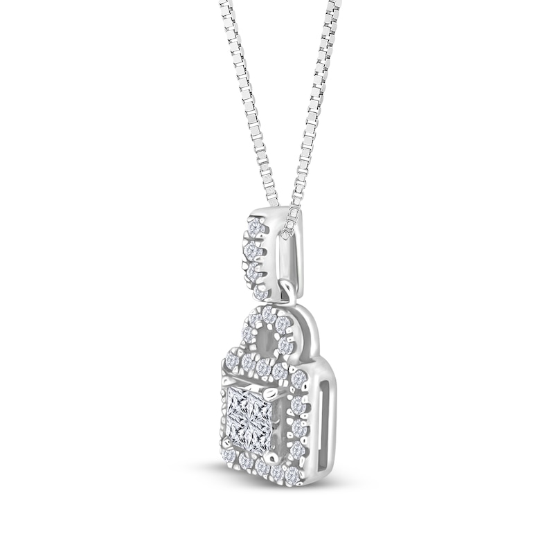 Main Image 2 of Princess-Cut Quad Diamond Cushion Frame Necklace 1/4 ct tw 14K White Gold 18&quot;