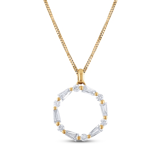 Baguette & Round-Cut Diamond Open Circle Necklace 1/4 ct tw 14K Yellow Gold 18"