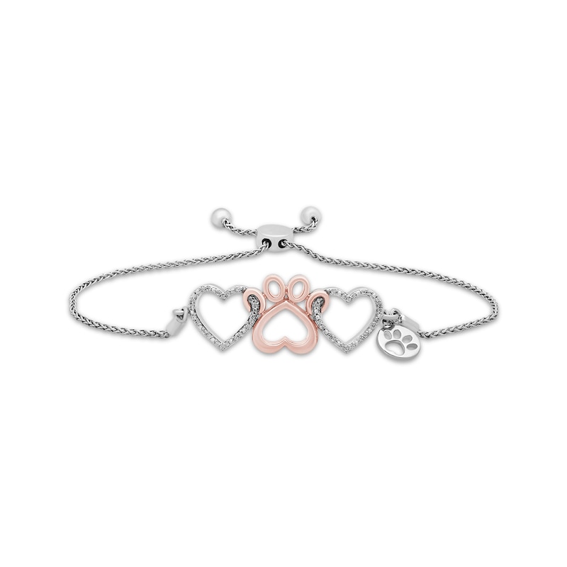 Main Image 1 of Diamond Hearts & Paw Bolo Bracelet 1/10 ct tw Sterling Silver & 10K Rose Gold