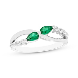 Our Story Together Pear-Shaped Lab-Created Emerald & White Lab-Created Sapphire Ring 10K White Gold