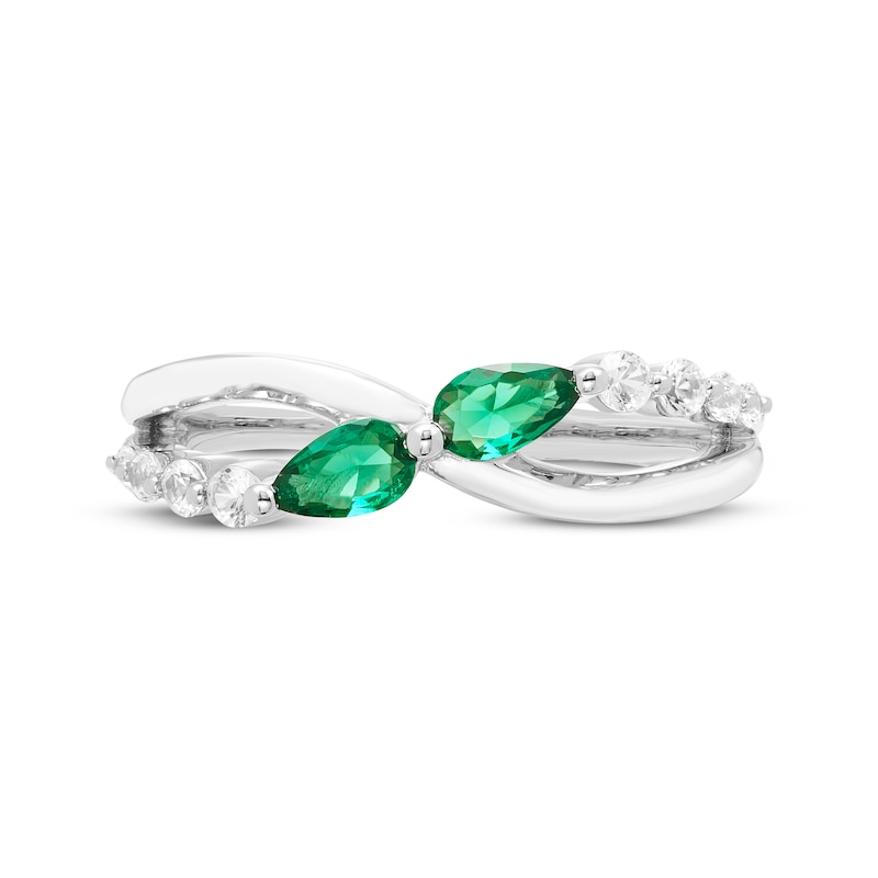 Main Image 3 of Our Story Together Pear-Shaped Lab-Created Emerald & White Lab-Created Sapphire Ring 10K White Gold