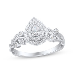 Adore Pear-Shaped Diamond Double Halo Engagement Ring 1/2 ct tw 14K White Gold