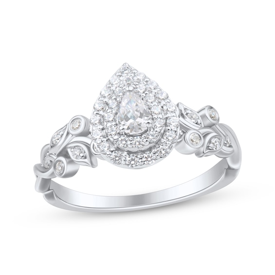Pear-Shaped Diamond Double Halo Engagement Ring 1/2 ct tw 14K White Gold