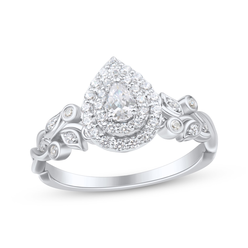 Main Image 1 of Pear-Shaped Diamond Double Halo Engagement Ring 1/2 ct tw 14K White Gold