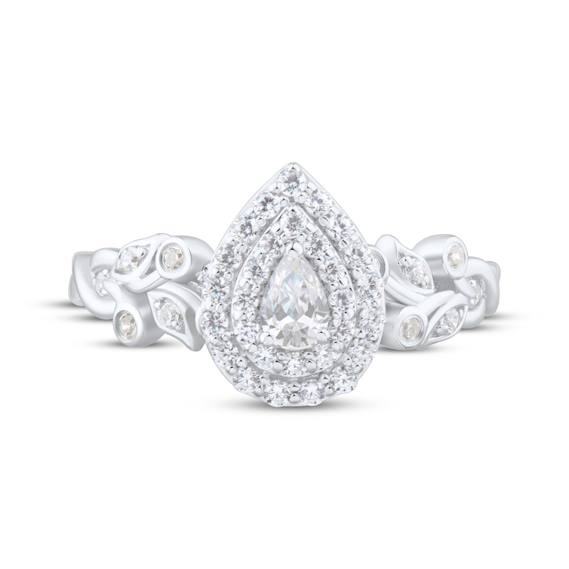 Main Image 3 of Pear-Shaped Diamond Double Halo Engagement Ring 1/2 ct tw 14K White Gold