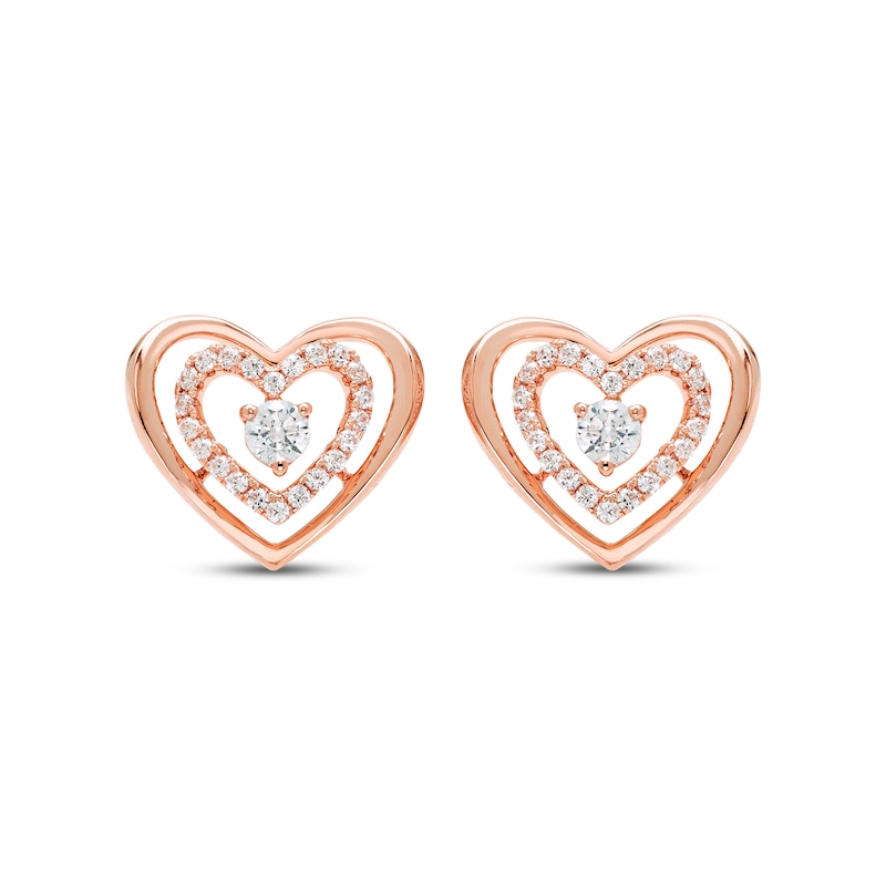 Believe in Love Diamond Double Heart Stud Earrings 1/4 ct tw 10K Rose Gold