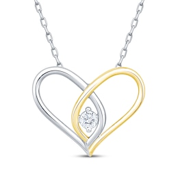 Diamond Looping Heart Necklace 1/10 ct tw 10K Yellow Gold & Sterling Silver 18&quot;