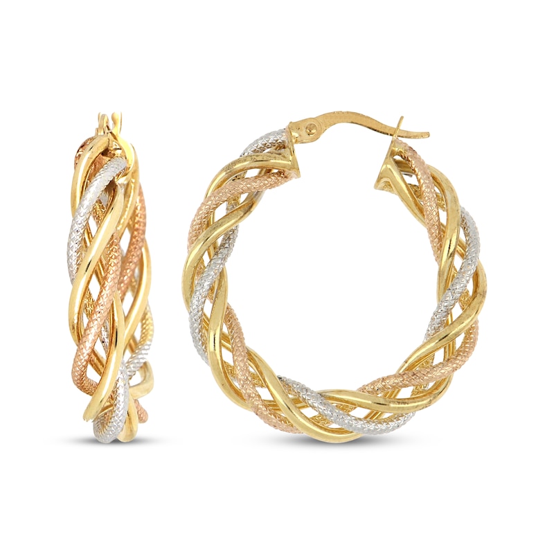 Main Image 1 of Twist Hoop Earrings 18K Tri-Color Gold 20mm