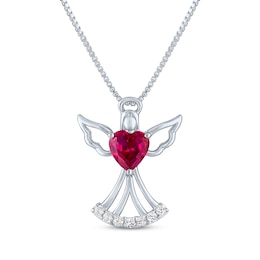 Heart-Shaped Lab-Created Ruby & White Lab-Created Sapphire Angel Necklace Sterling Silver 18&quot;