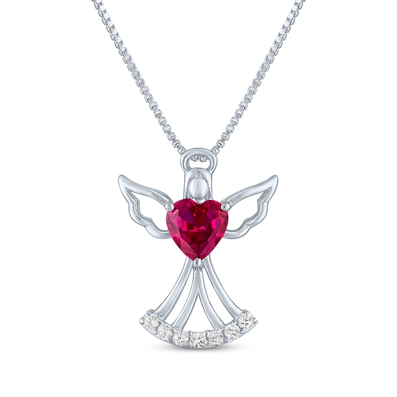 Main Image 1 of Heart-Shaped Lab-Created Ruby & White Lab-Created Sapphire Angel Necklace Sterling Silver 18&quot;