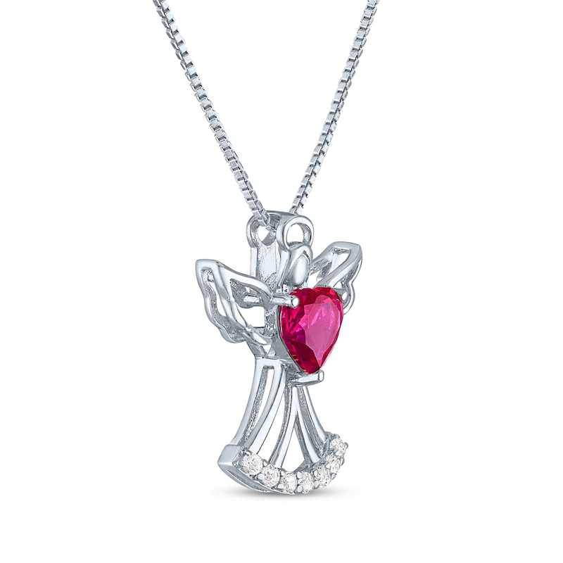 Main Image 3 of Heart-Shaped Lab-Created Ruby & White Lab-Created Sapphire Angel Necklace Sterling Silver 18&quot;