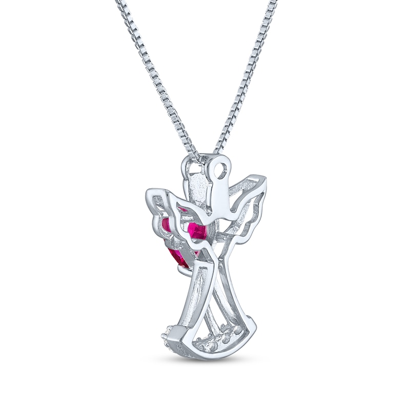 Main Image 4 of Heart-Shaped Lab-Created Ruby & White Lab-Created Sapphire Angel Necklace Sterling Silver 18&quot;