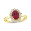 Thumbnail Image 0 of Lab-Created Diamonds by KAY Oval-Cut Lab-Created Ruby Starburst Frame Ring 1/2 ct tw 14K Yellow Gold