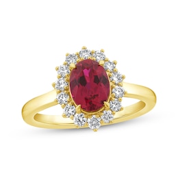 Lab-Created Diamonds by KAY Oval-Cut Lab-Created Ruby Starburst Frame Ring 1/2 ct tw 14K Yellow Gold