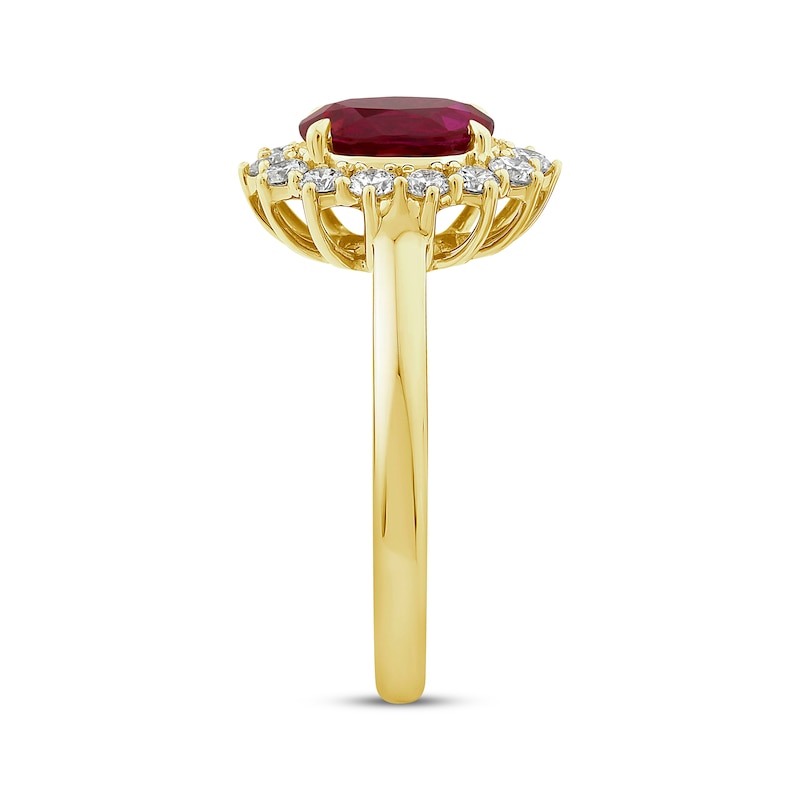 Lab-Created Diamonds by KAY Oval-Cut Lab-Created Ruby Starburst Frame Ring 1/2 ct tw 14K Yellow Gold