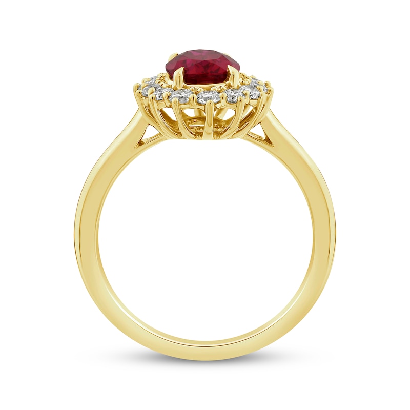 Lab-Created Diamonds by KAY Oval-Cut Lab-Created Ruby Starburst Frame Ring 1/2 ct tw 14K Yellow Gold