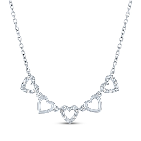 Diamond Accent Alternating Hearts Necklace Sterling Silver 18"