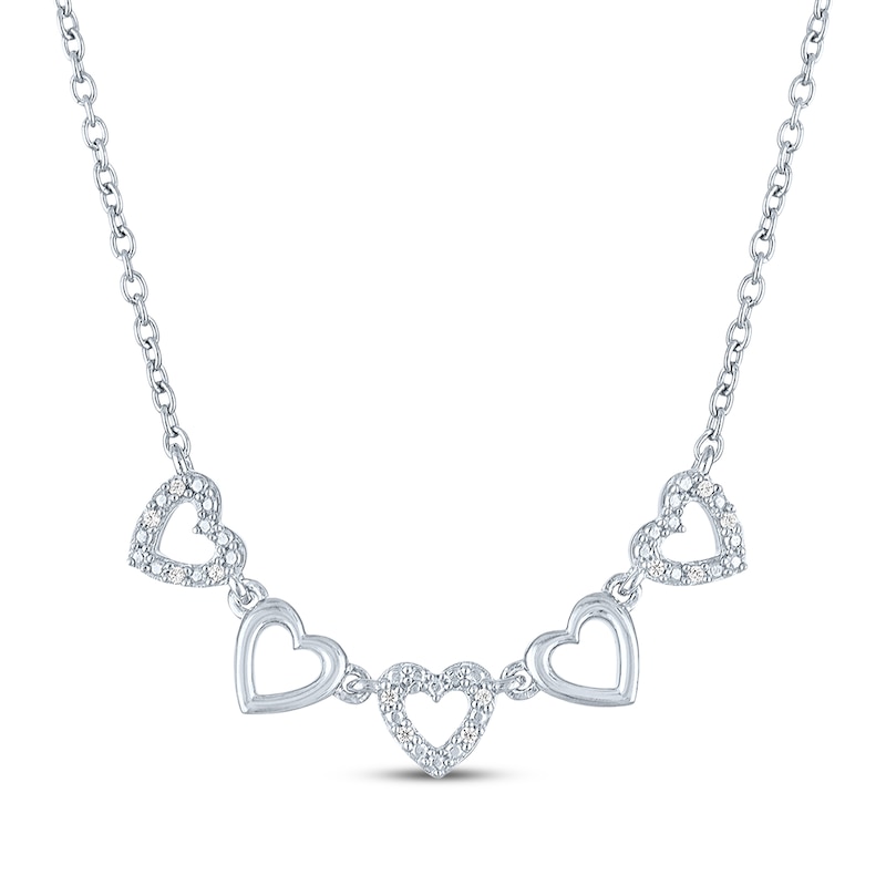 Main Image 2 of Diamond Accent Alternating Hearts Necklace Sterling Silver 18&quot;